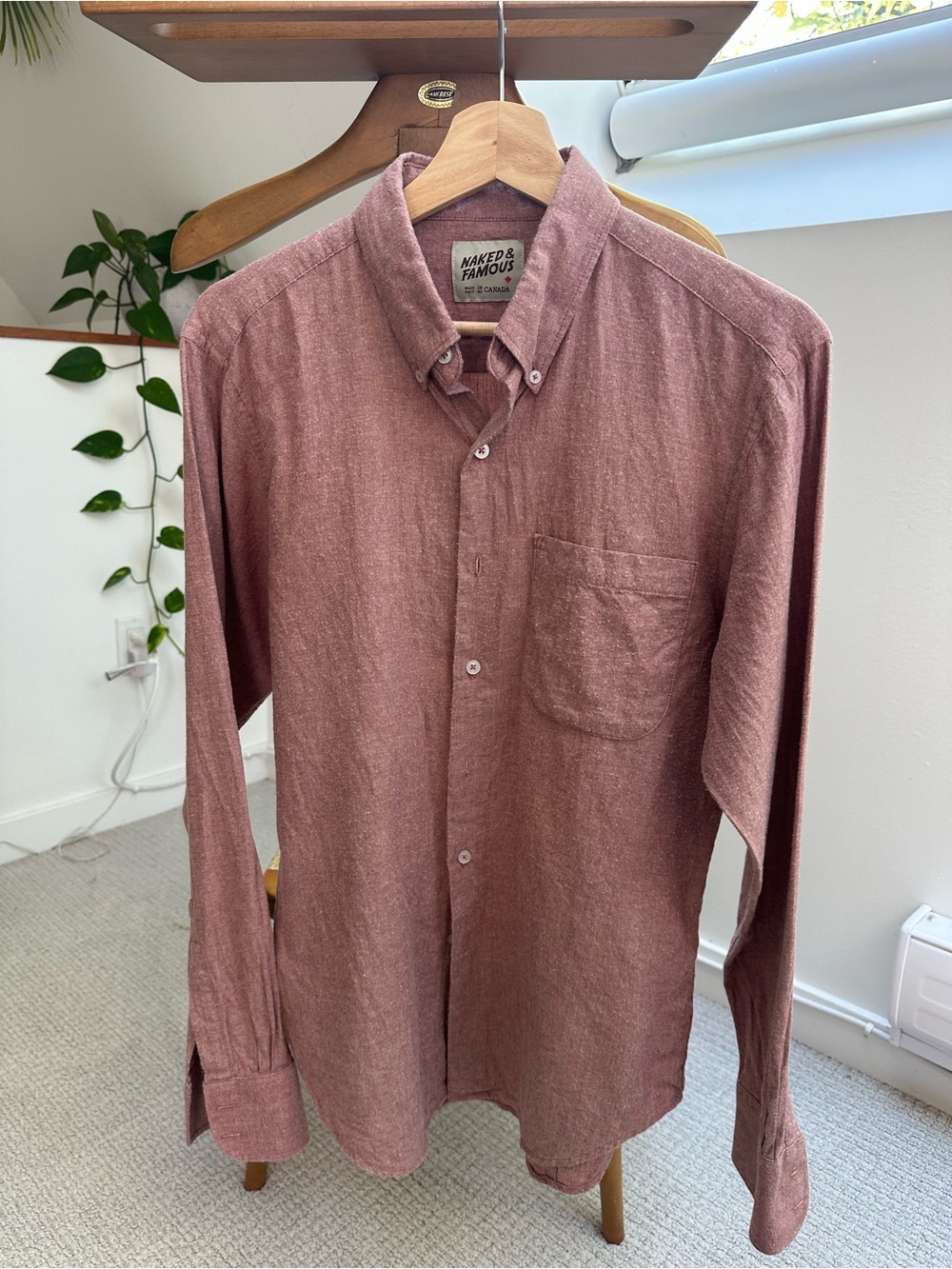 Naked & Famous Denim Button-Down Shirt in Dusty Rose